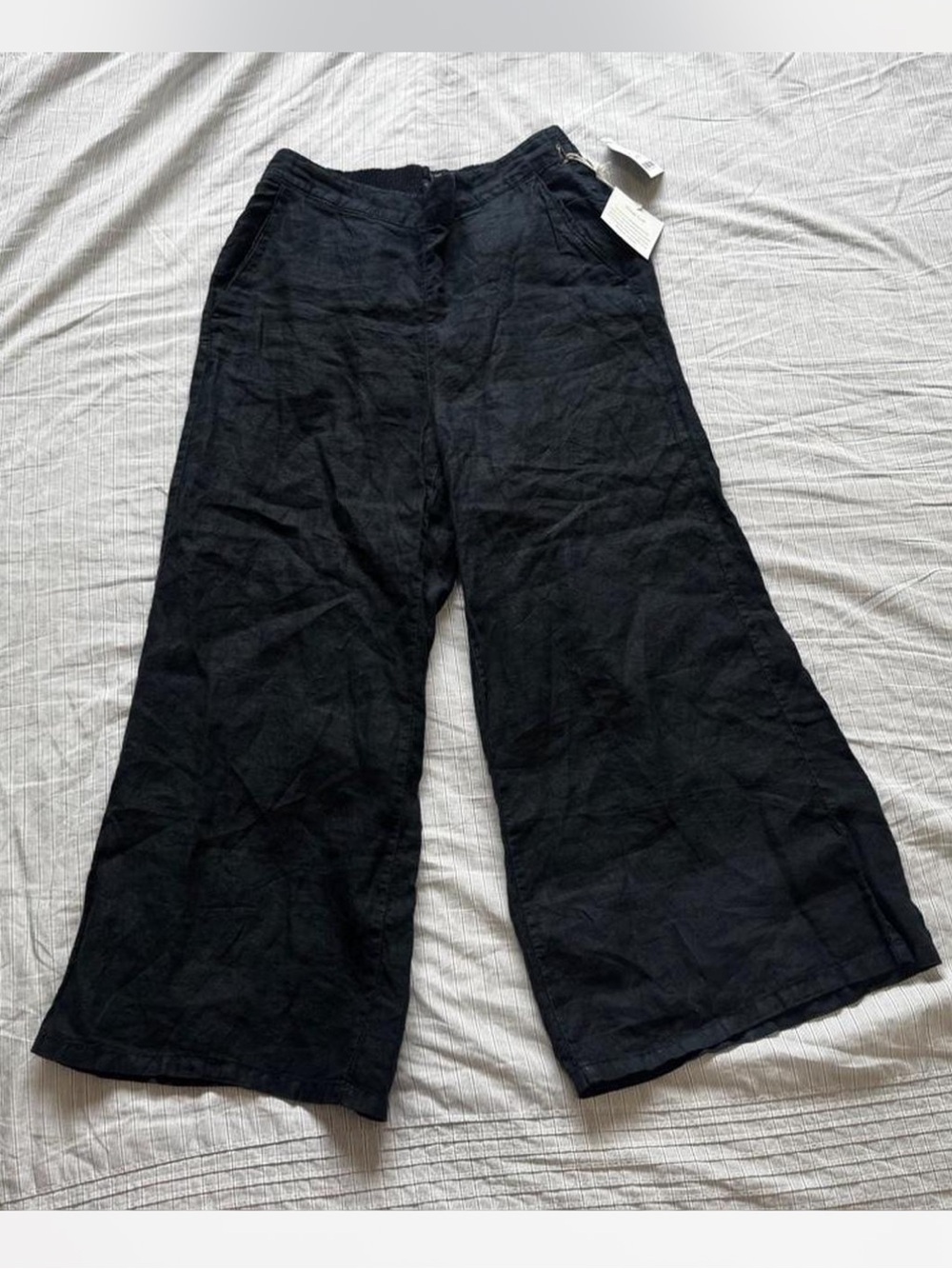 Tahari 100% Linen Black Wide-Leg Pants